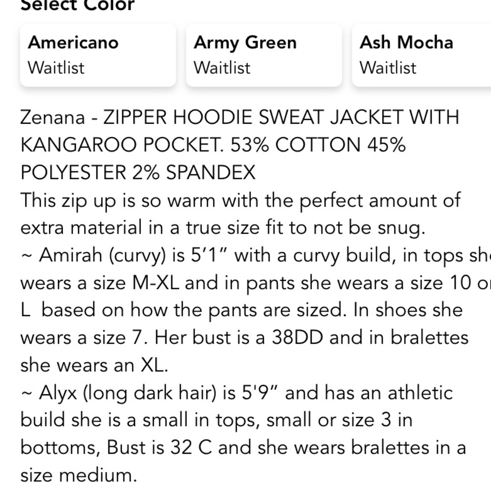 NWOT ZENANA ZIPPED HOODED SWEATSHIRT - Picture 10 of 10